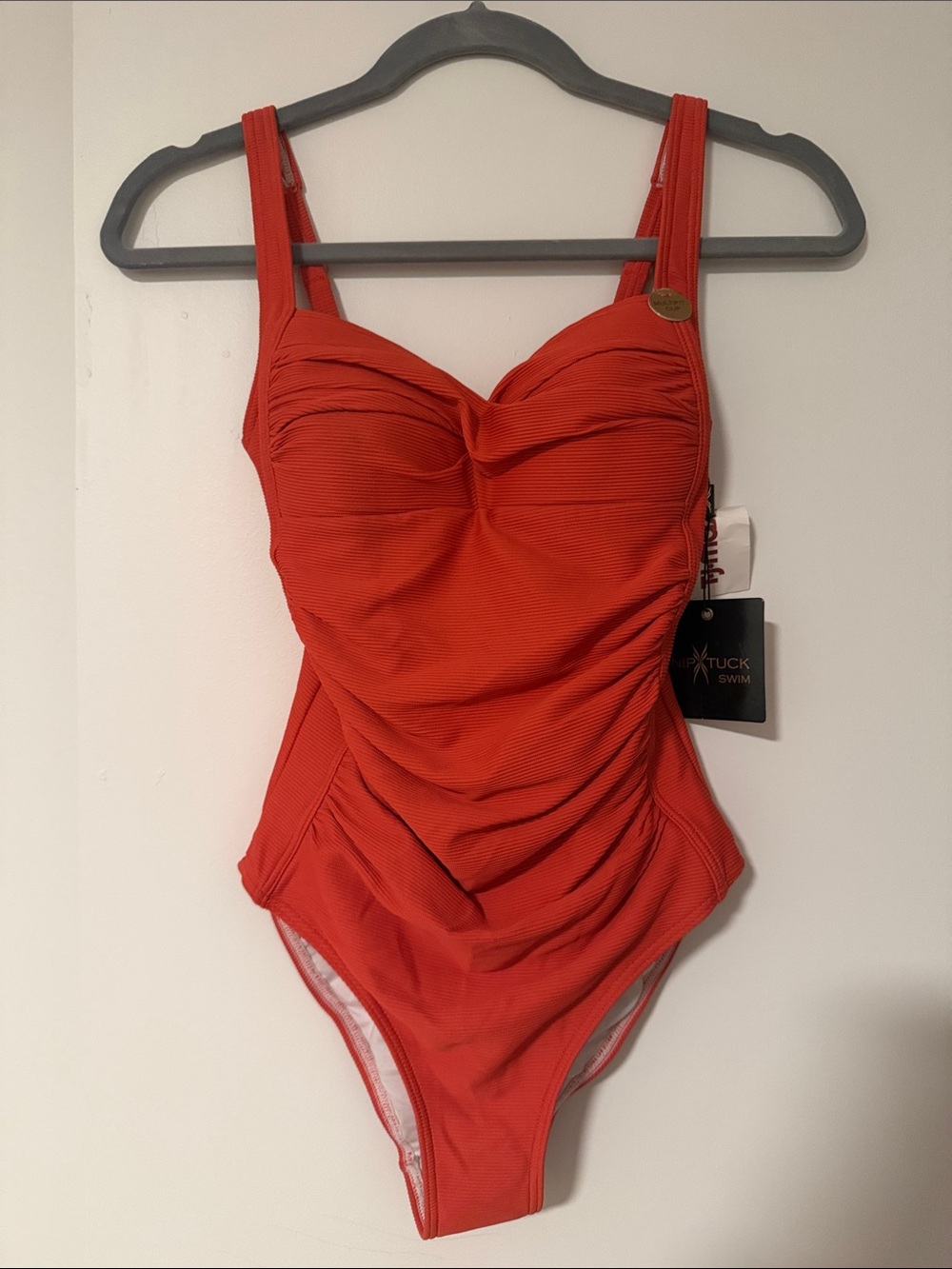 TUCK Swim Women’s Redish orange One-Piece Swimwear - Ruched Tank Style